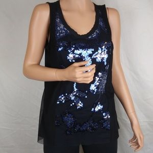NWT Indigo Blue / Charcoal Sequined Black Tank Sz PM